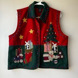NWT Life Style Women’s L Wool Cotton Blend Embroidered Festive Christmas Vest